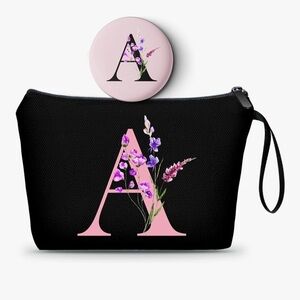 Canvas Initial “A” Clutch Bag with Mirror